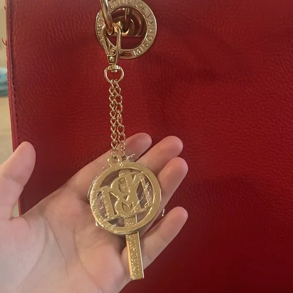 Badgley Mischka Red Tote with Bag Charm - Picture 3 of 4